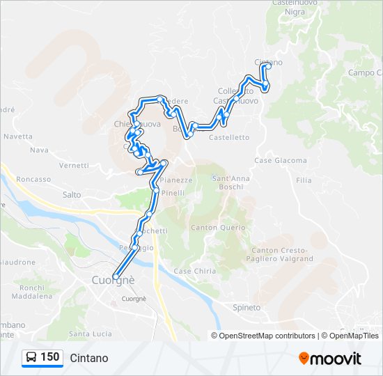 Percorso linea bus 150