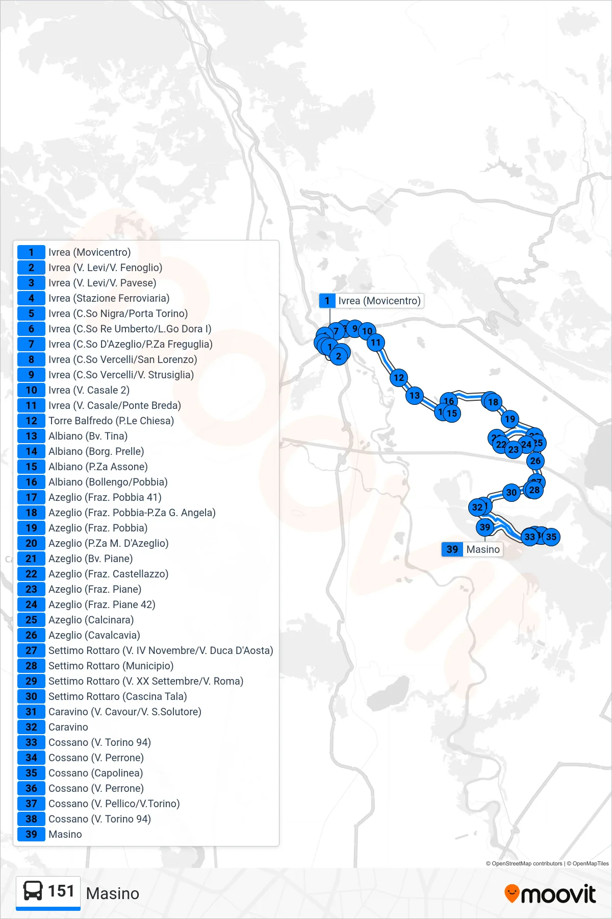 Linea 151 bus (Masino) - Percorsi e fermate sulla mappa