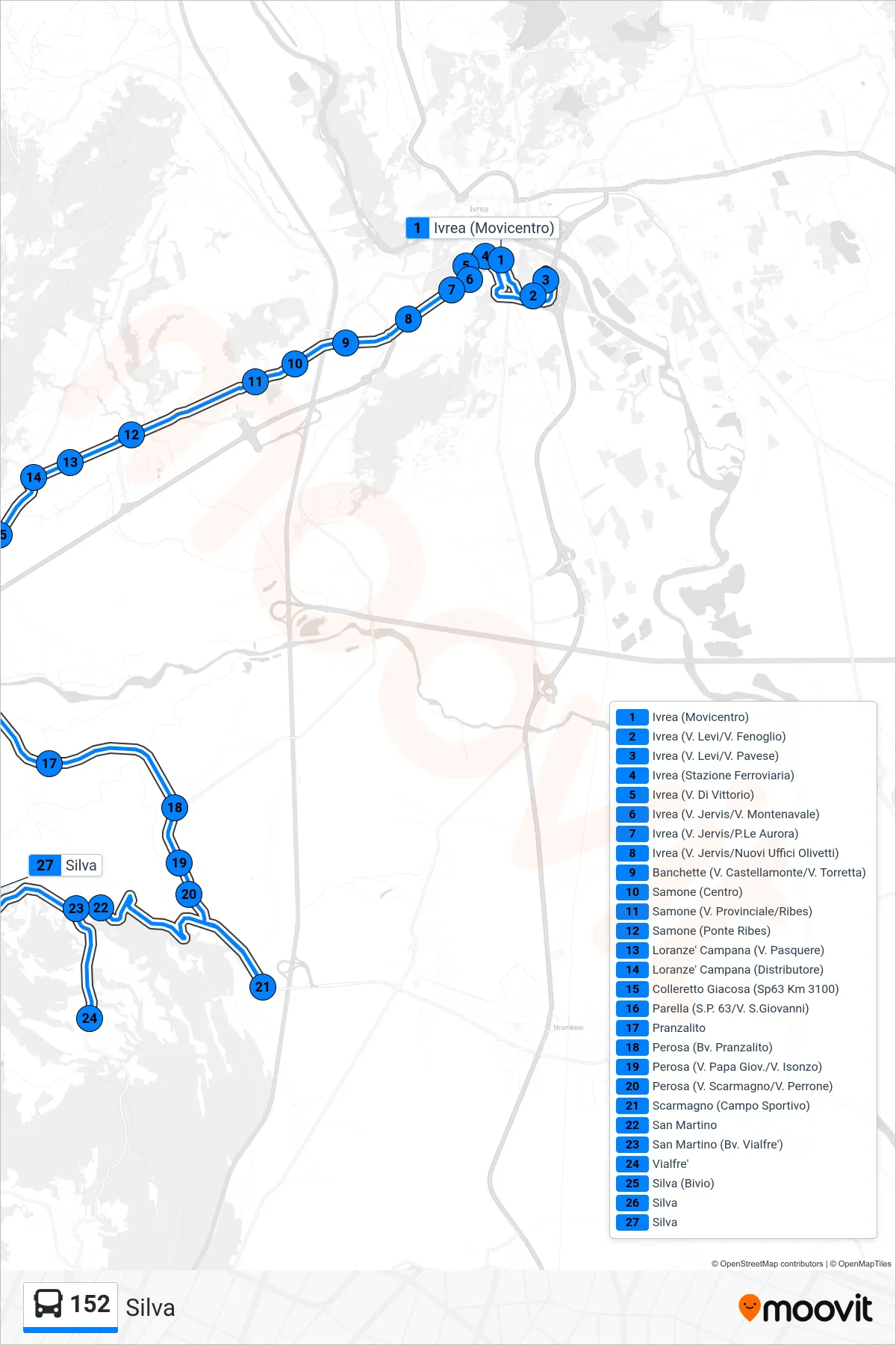 Linea 152 bus (Silva) - Percorsi e fermate sulla mappa