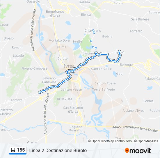 Percorso linea bus 155