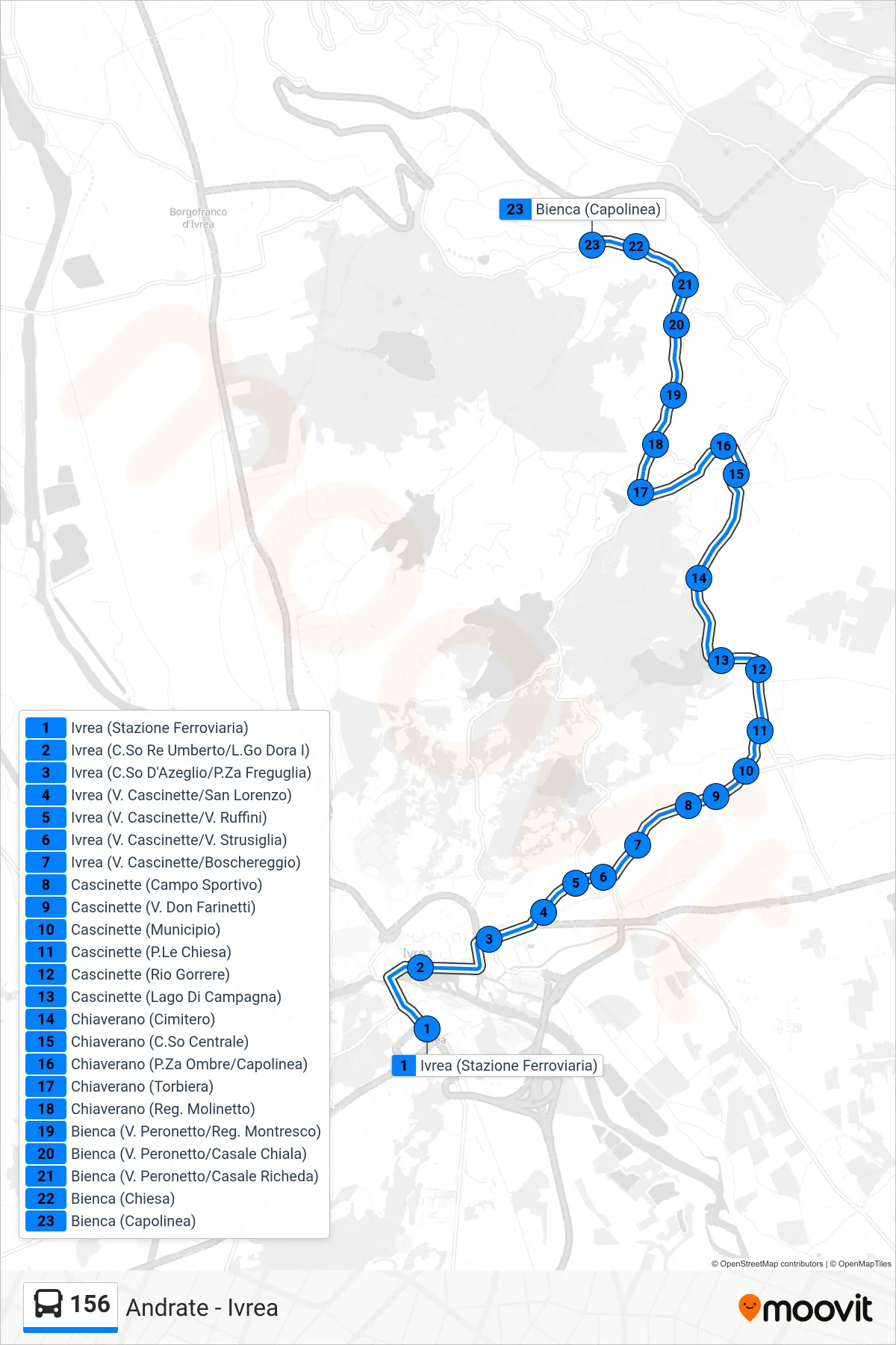 Linea 156  bus (Bienca) - Percorsi e fermate sulla mappa
