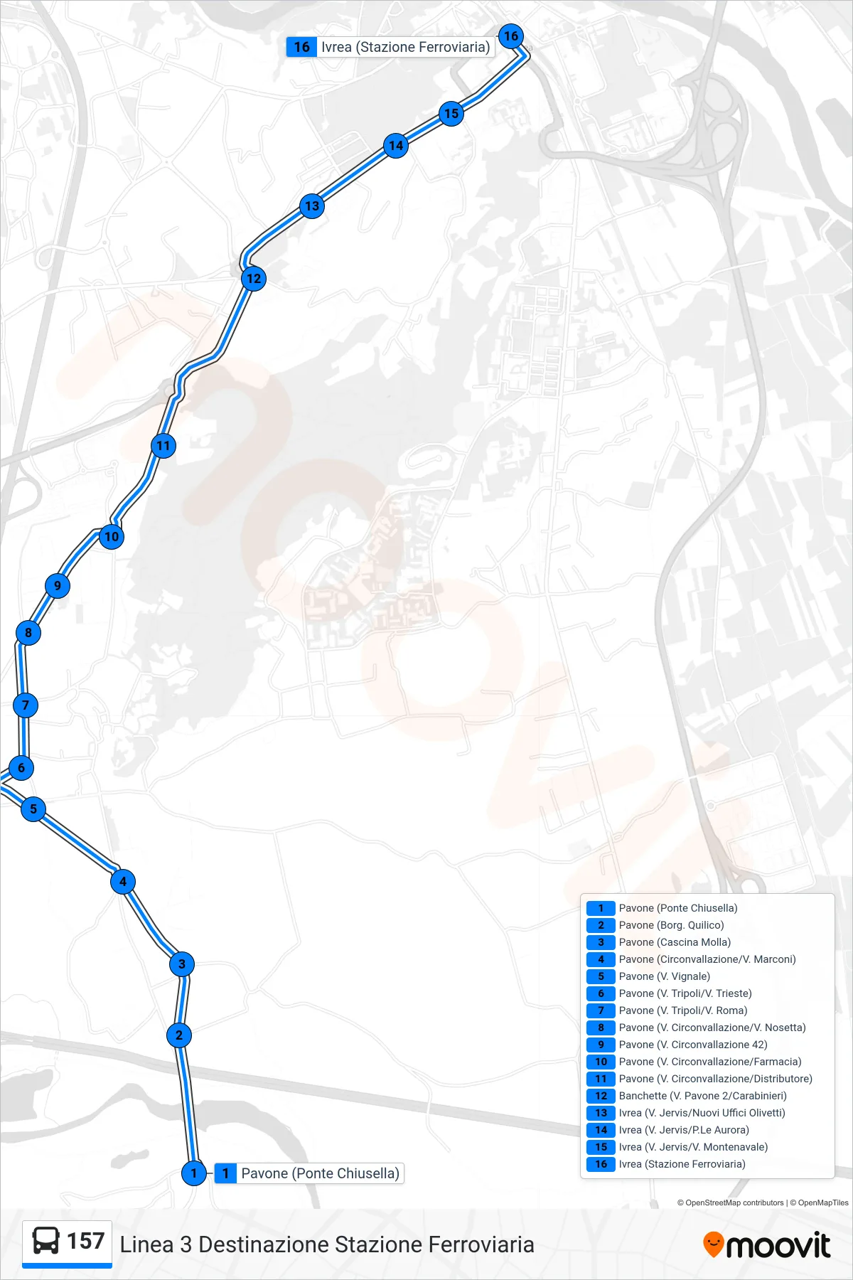 Linea 157 bus (Linea 3 Destinazione Stazione Ferroviaria) - Percorsi e fermate sulla mappa