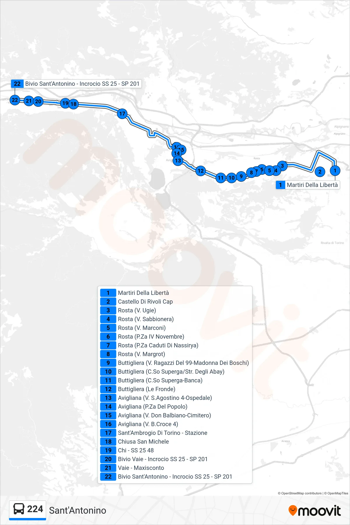 Linea 224  bus (Sant'Antonino) - Percorsi e fermate sulla mappa