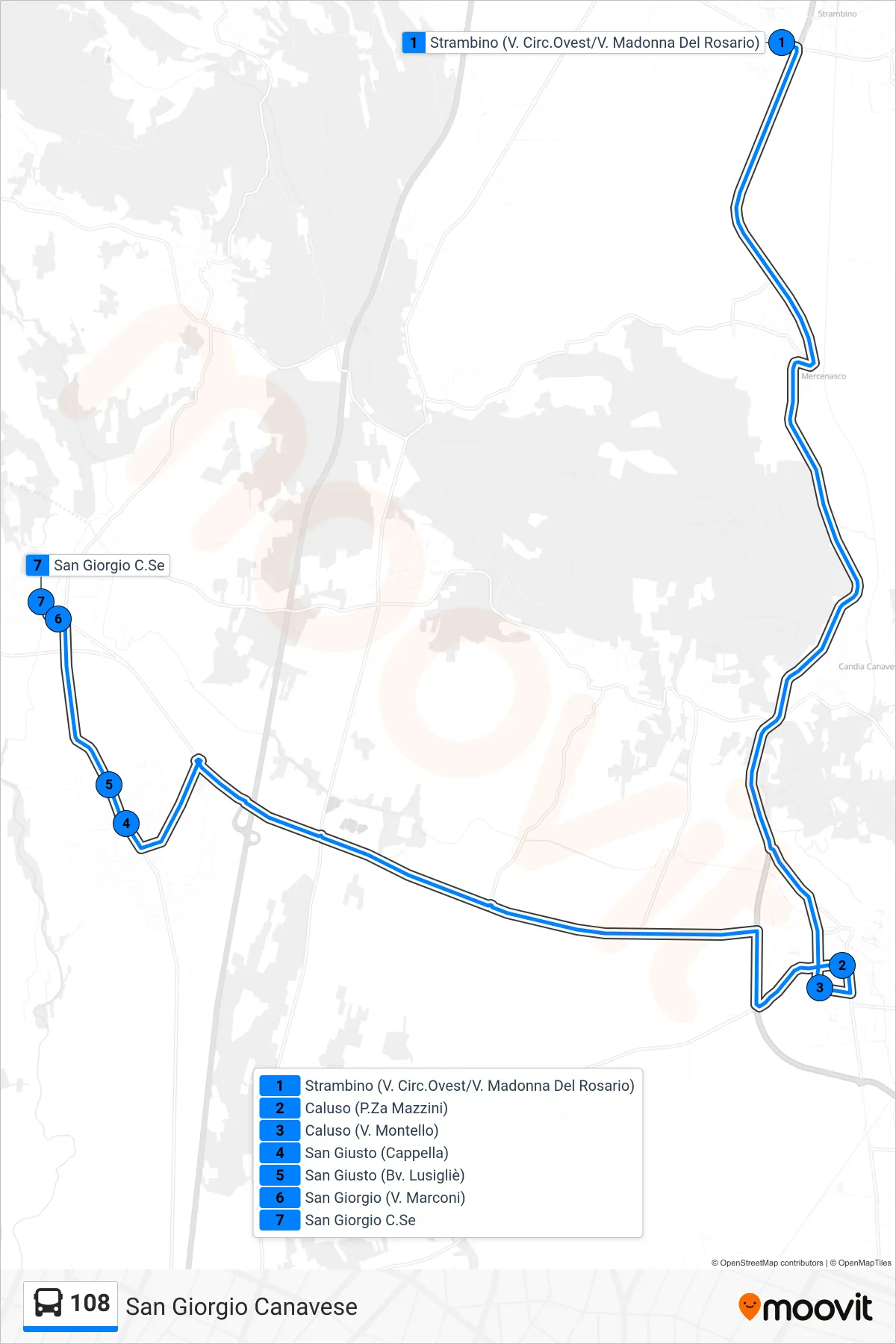 Linea 108 bus (San Giorgio Canavese) - Percorsi e fermate sulla mappa