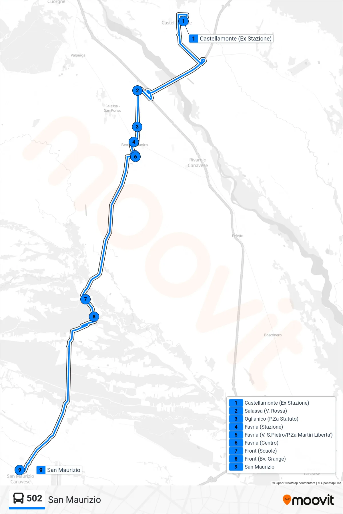 Linea 502 bus (San Maurizio) - Percorsi e fermate sulla mappa