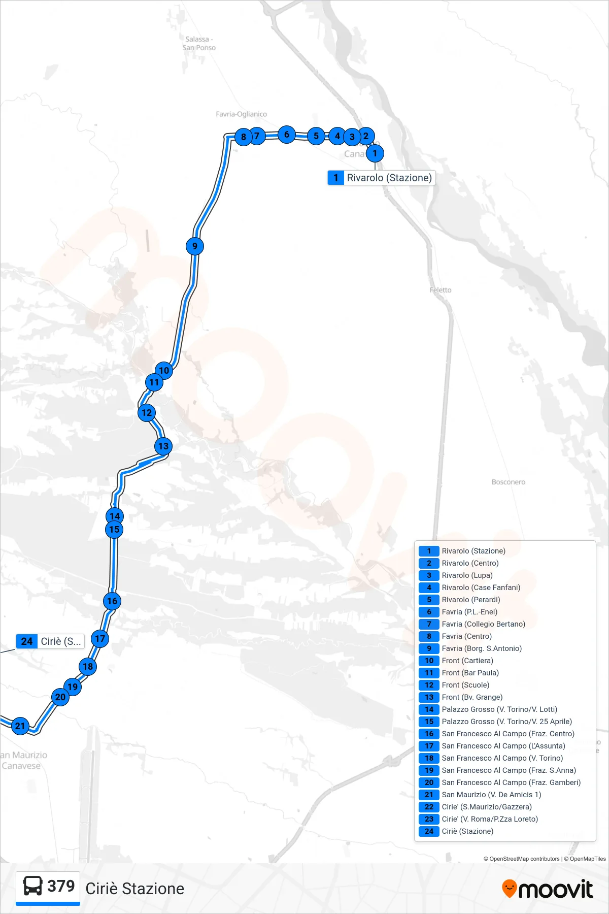 Linea 379 bus (Ciriè Stazione) - Percorsi e fermate sulla mappa