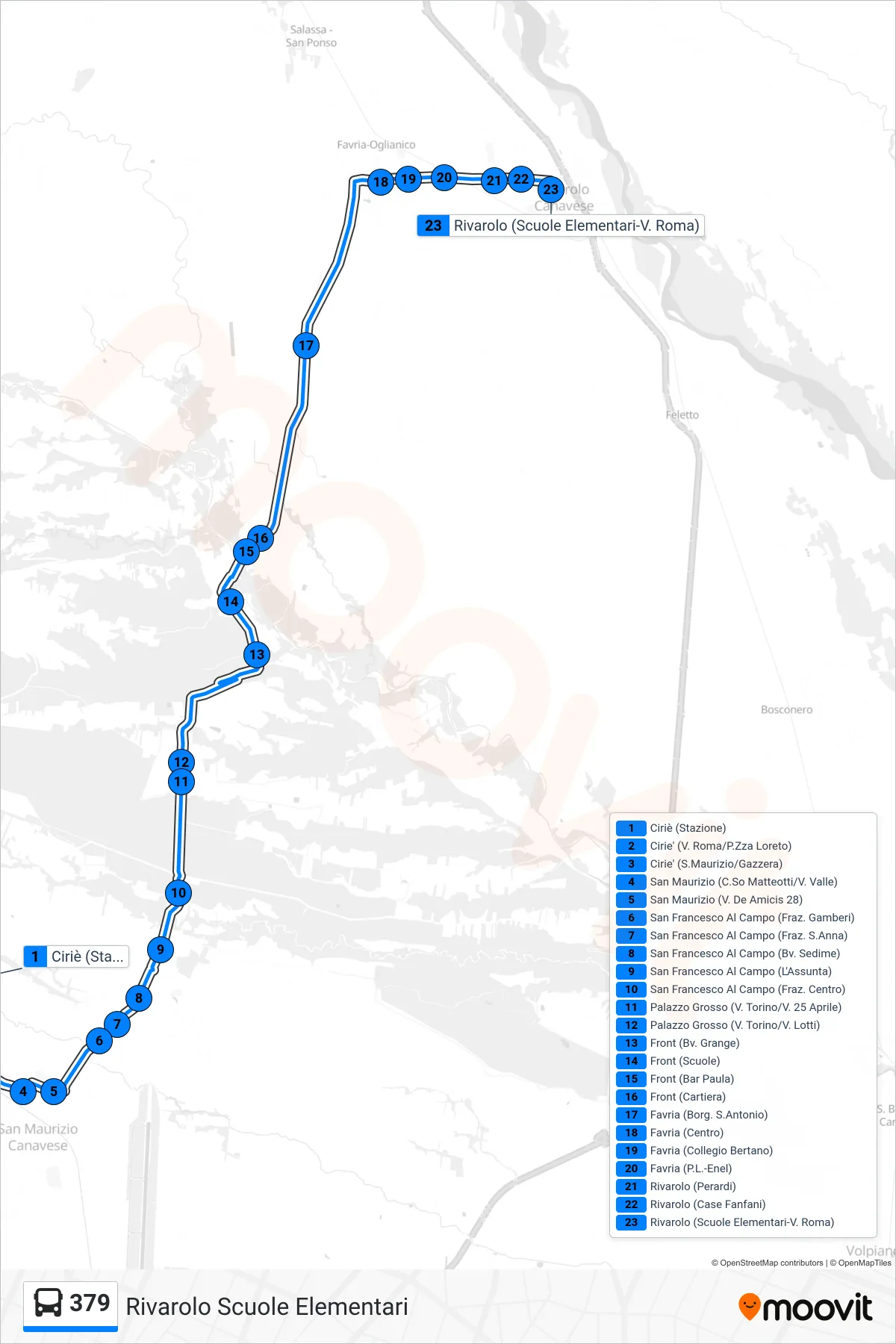 Linea 379 bus (Rivarolo Scuole Elementari) - Percorsi e fermate sulla mappa