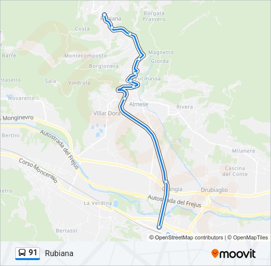 Percorso linea bus 91