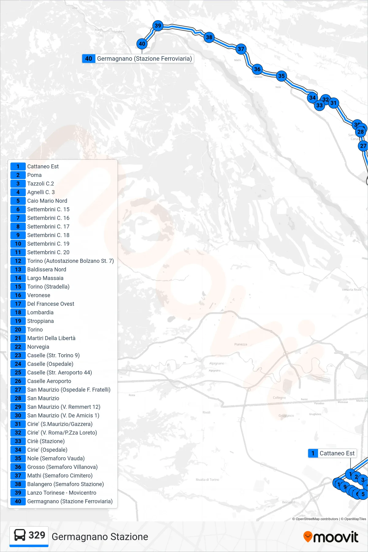 Linea 329  bus (Germagnano Stazione) - Percorsi e fermate sulla mappa