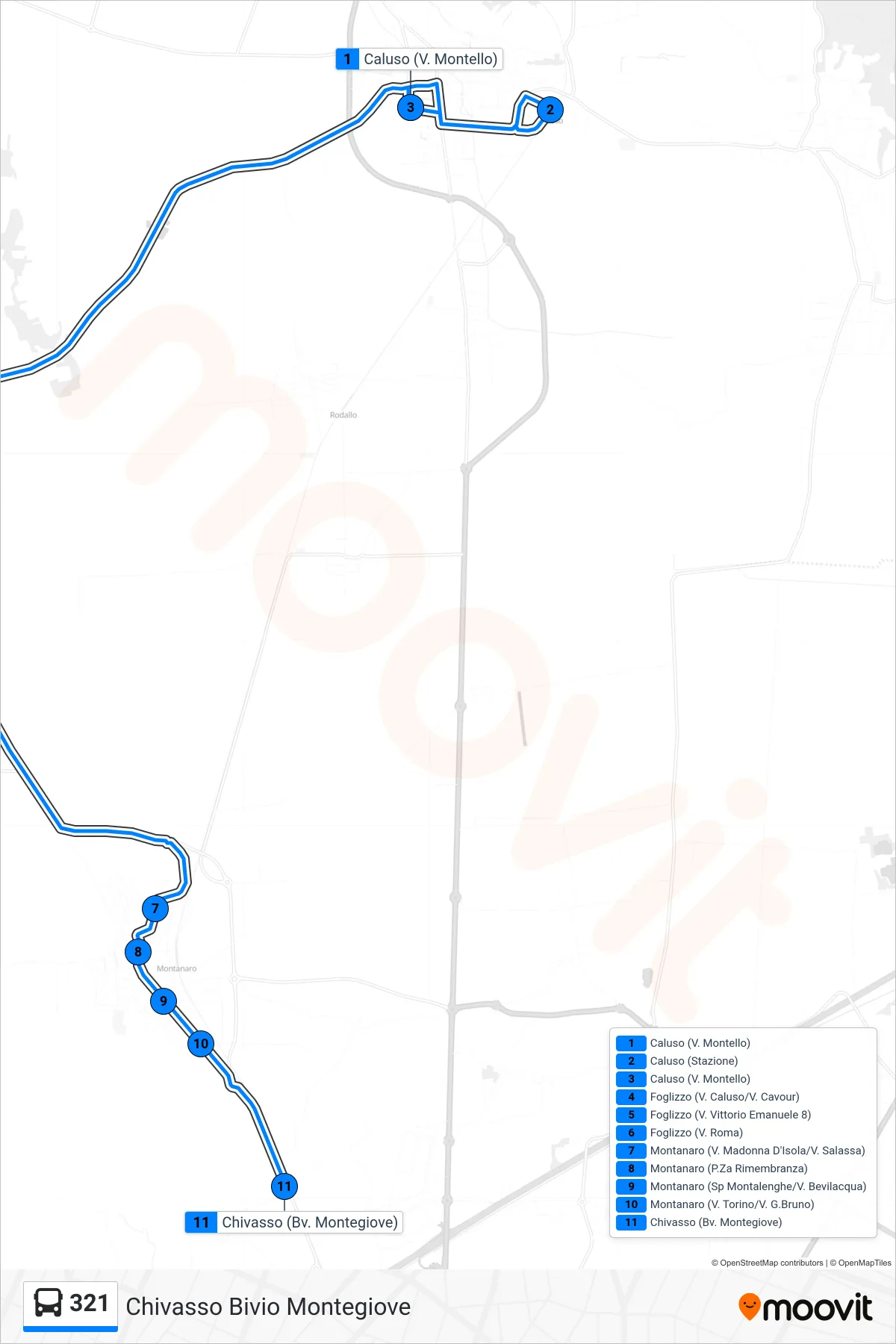 Linea 321 bus (Chivasso Bivio Montegiove) - Percorsi e fermate sulla mappa