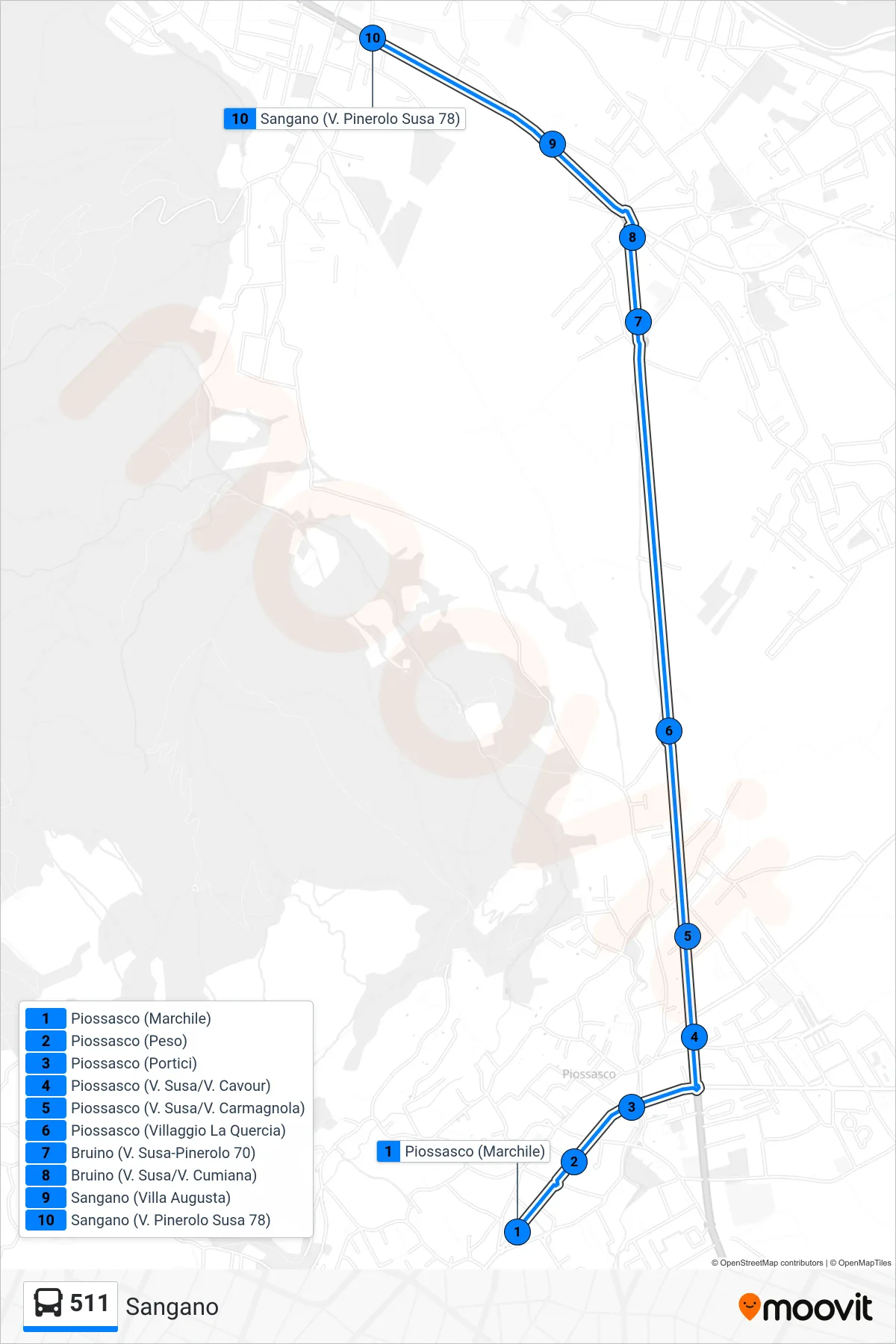 Linea 511  bus (Sangano) - Percorsi e fermate sulla mappa