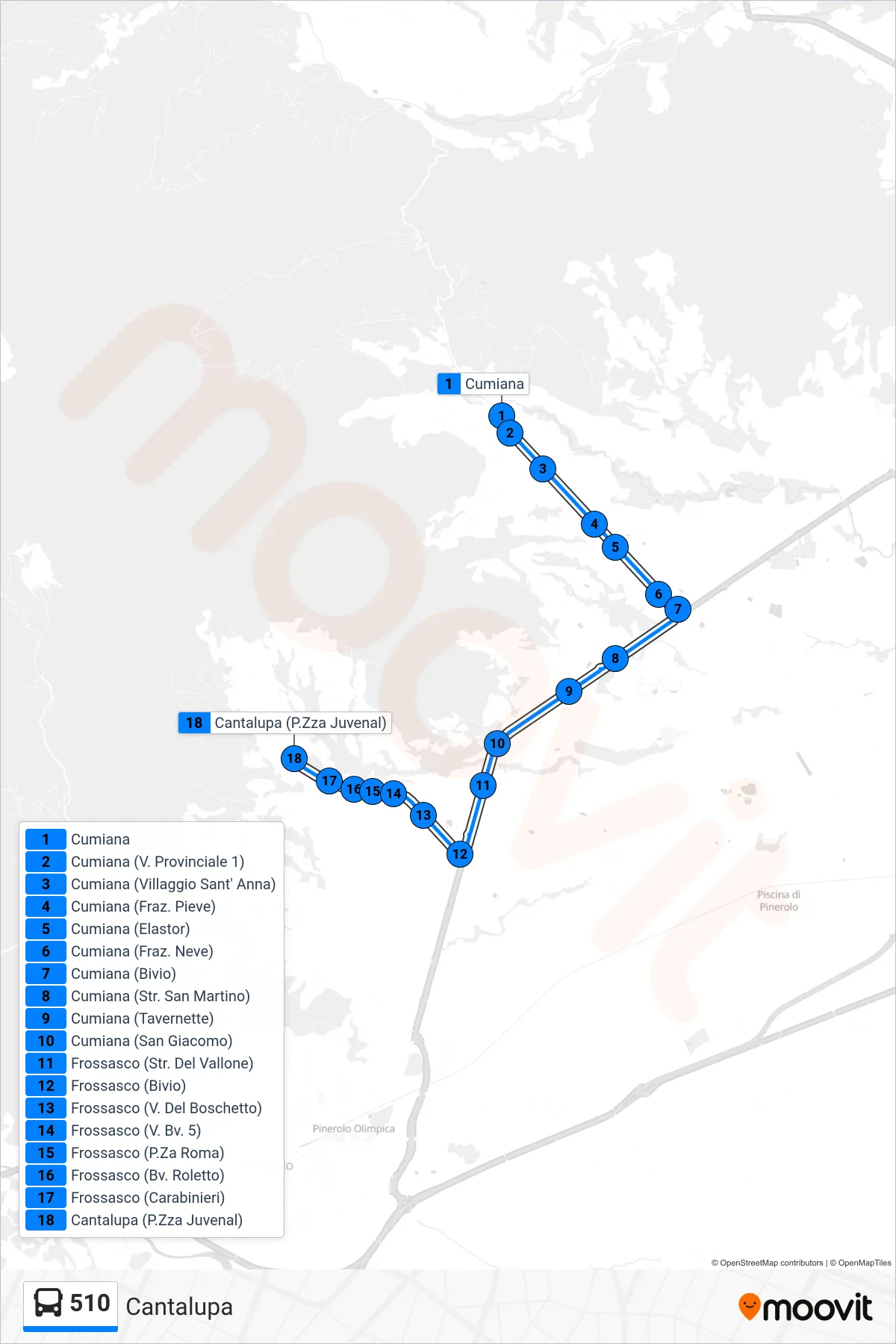 Linea 510 bus (Cantalupa) - Percorsi e fermate sulla mappa