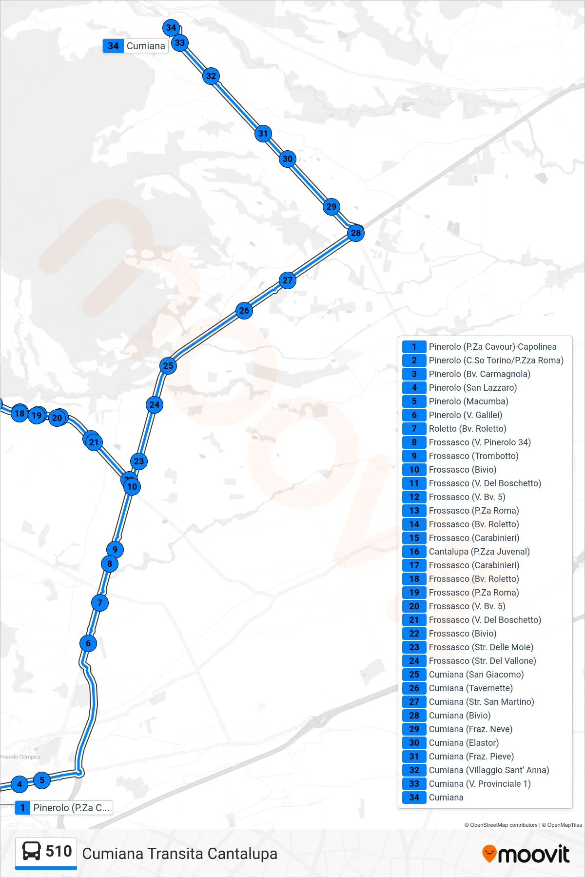 Linea 510 bus (Cumiana Transita Cantalupa) - Percorsi e fermate sulla mappa