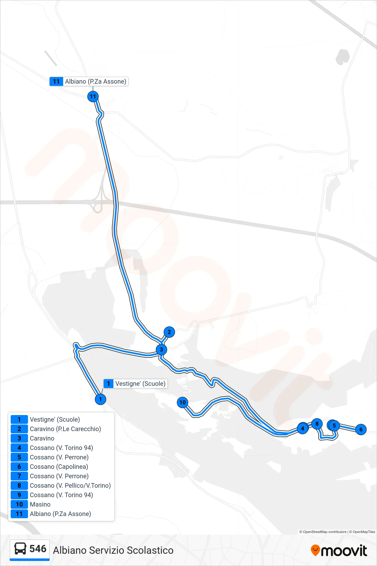 Linea 546  bus (Albiano Servizio Scolastico) - Percorsi e fermate sulla mappa
