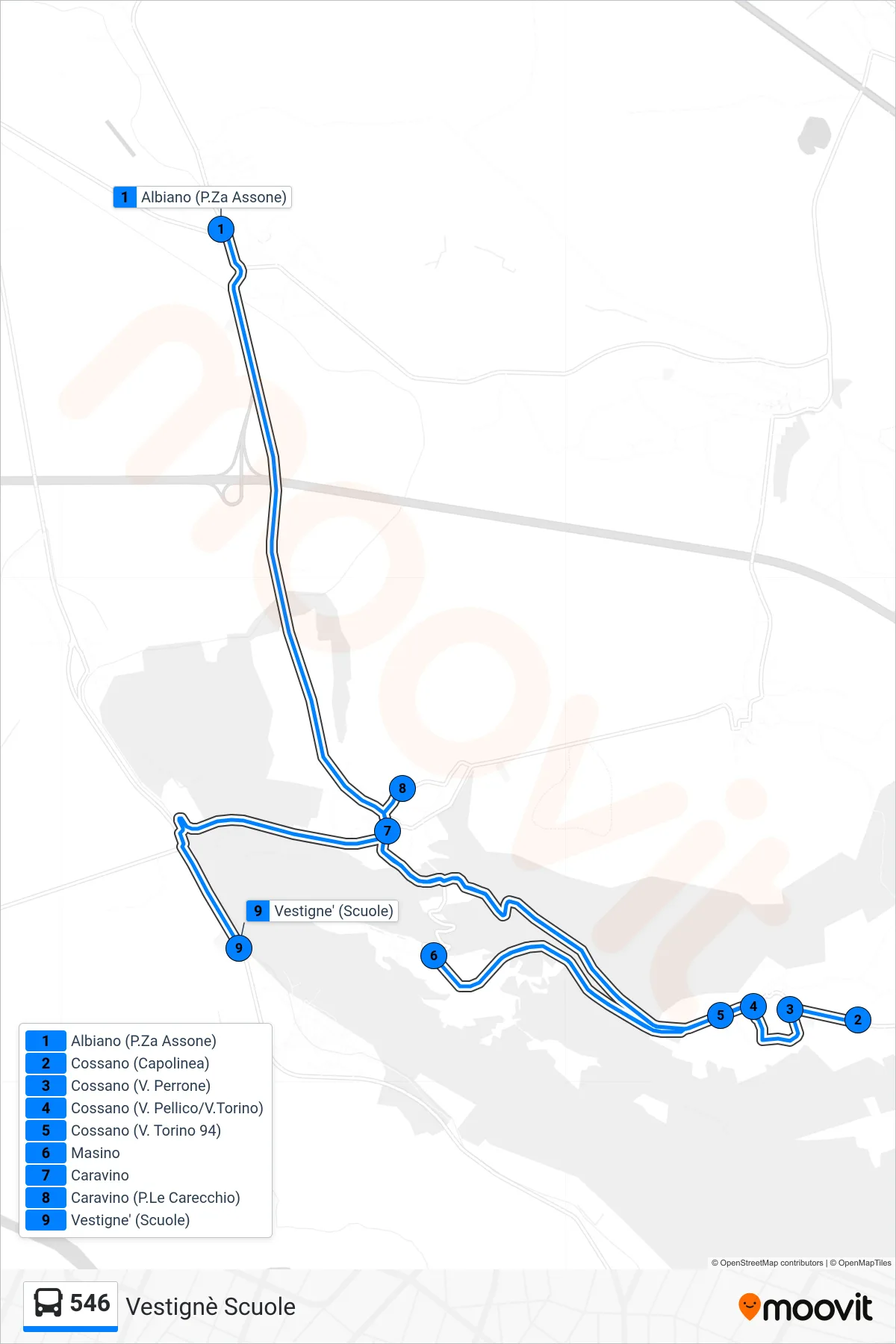 Linea 546 bus (Vestignè Scuole) - Percorsi e fermate sulla mappa