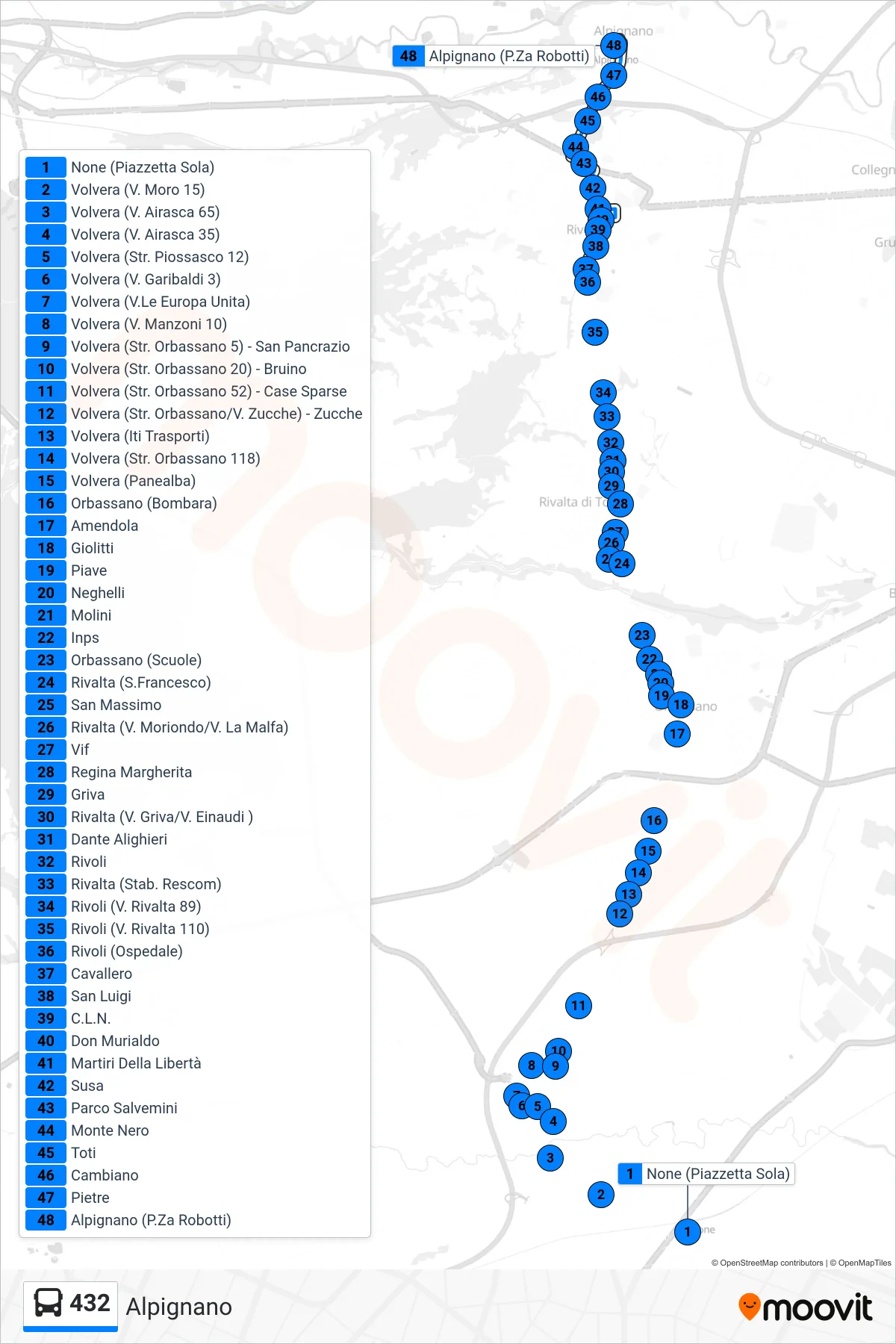 Linea 432  bus (Alpignano) - Percorsi e fermate sulla mappa