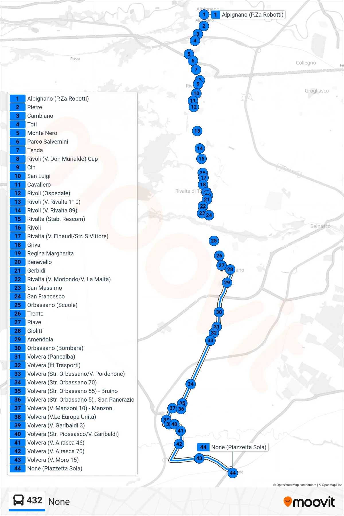 Linea 432 bus (None) - Percorsi e fermate sulla mappa