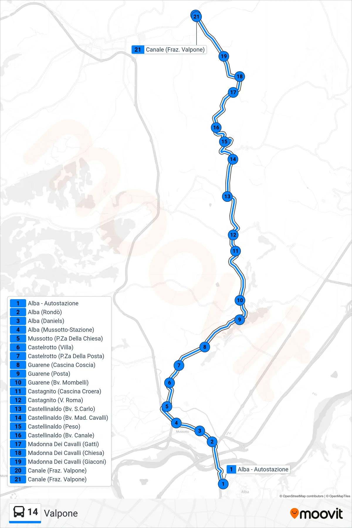 Linea 14  bus (Valpone) - Percorsi e fermate sulla mappa