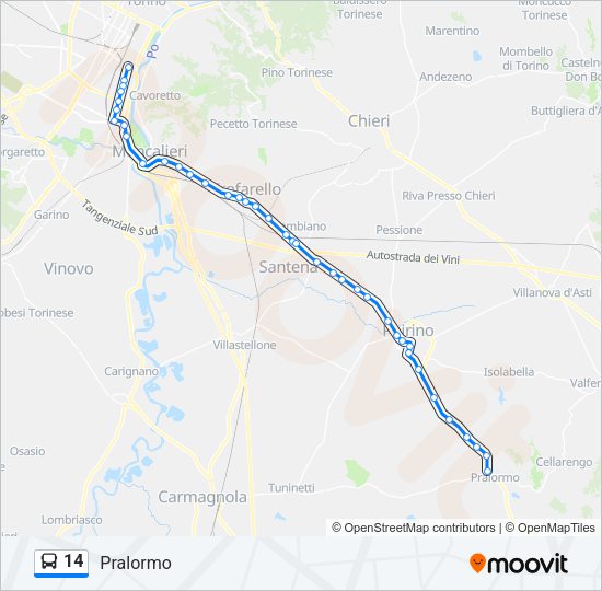 Percorso linea bus 14