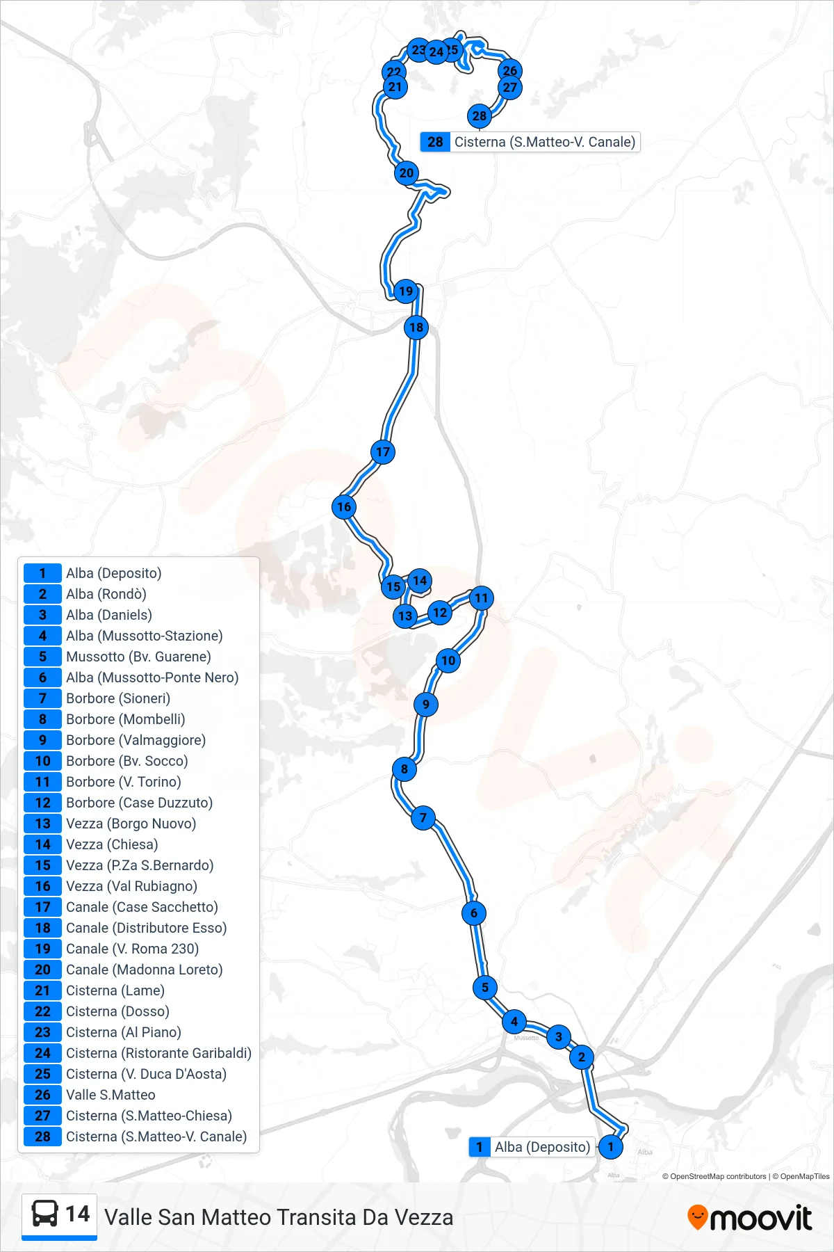 Linea 14 bus (Valle San Matteo Transita Da Vezza) - Percorsi e fermate sulla mappa