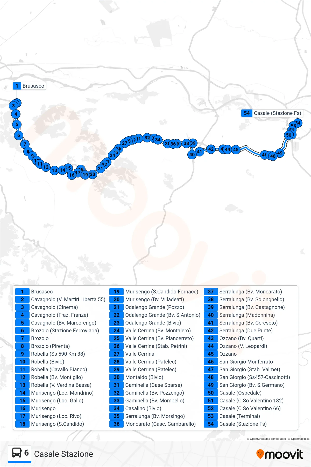 Linea 6 bus (Casale Stazione) - Percorsi e fermate sulla mappa