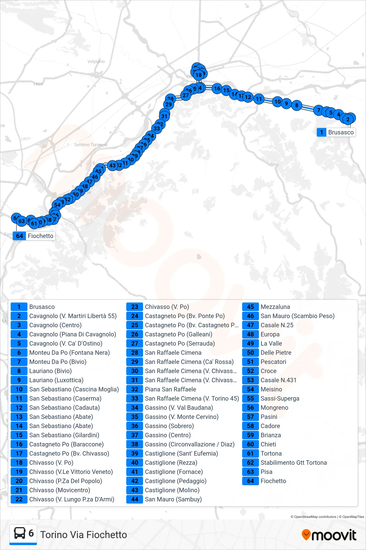 Linea 6 bus (Torino Via Fiochetto) - Percorsi e fermate sulla mappa