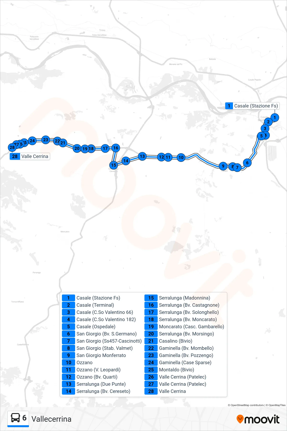 Linea 6 bus (Vallecerrina) - Percorsi e fermate sulla mappa