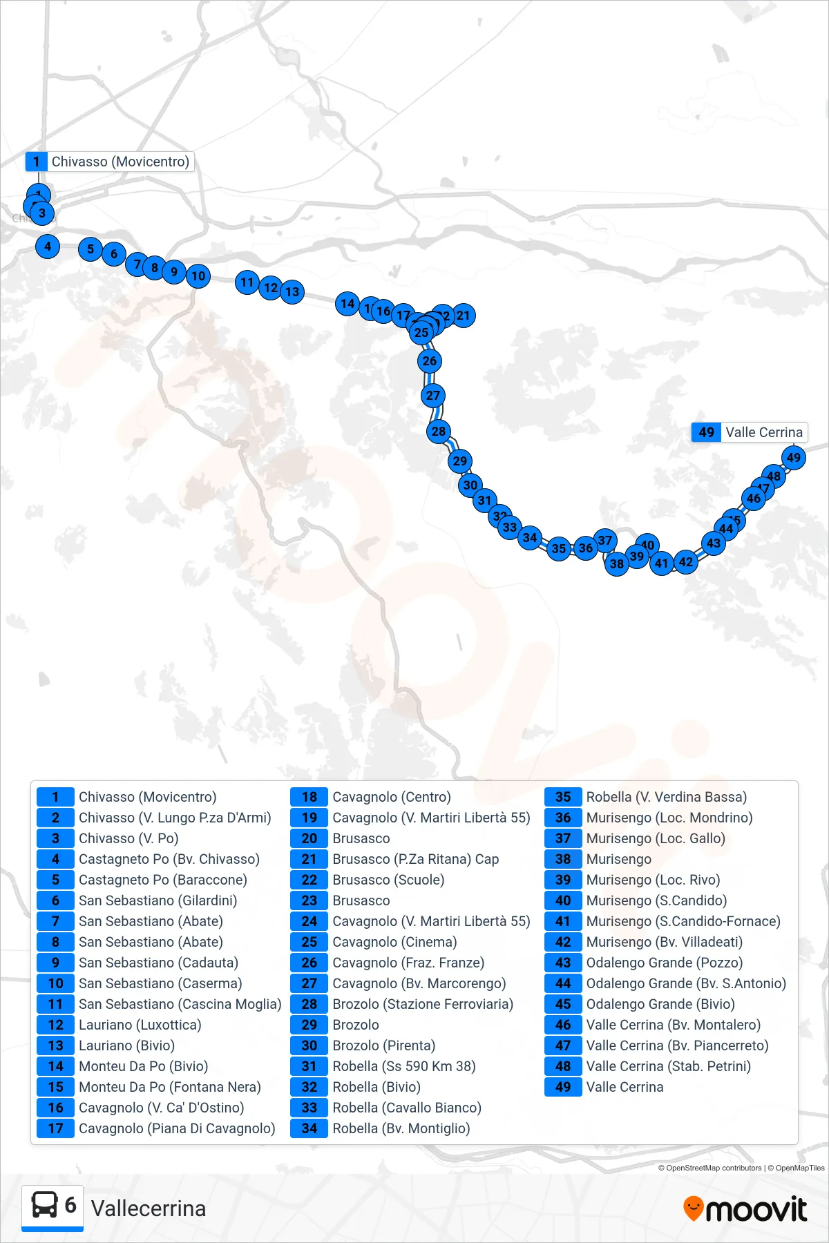 Linea 6  bus (Vallecerrina) - Percorsi e fermate sulla mappa
