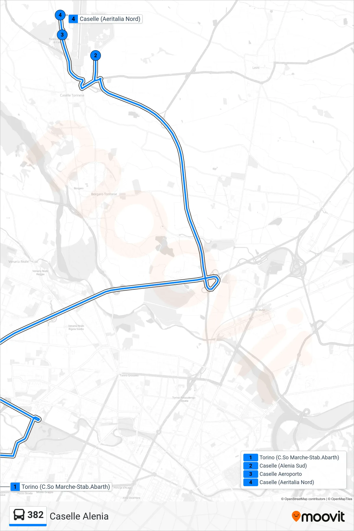 Linea 382 bus (Caselle Alenia) - Percorsi e fermate sulla mappa