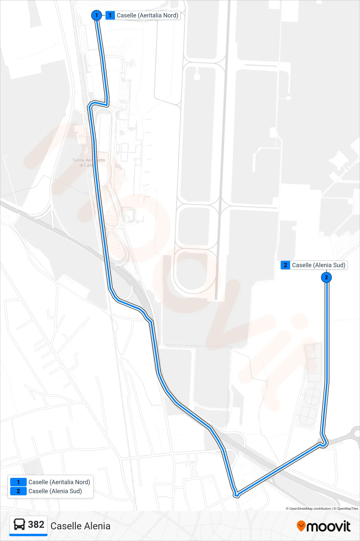 Linea 382 bus (Caselle Alenia) - Percorsi e fermate sulla mappa