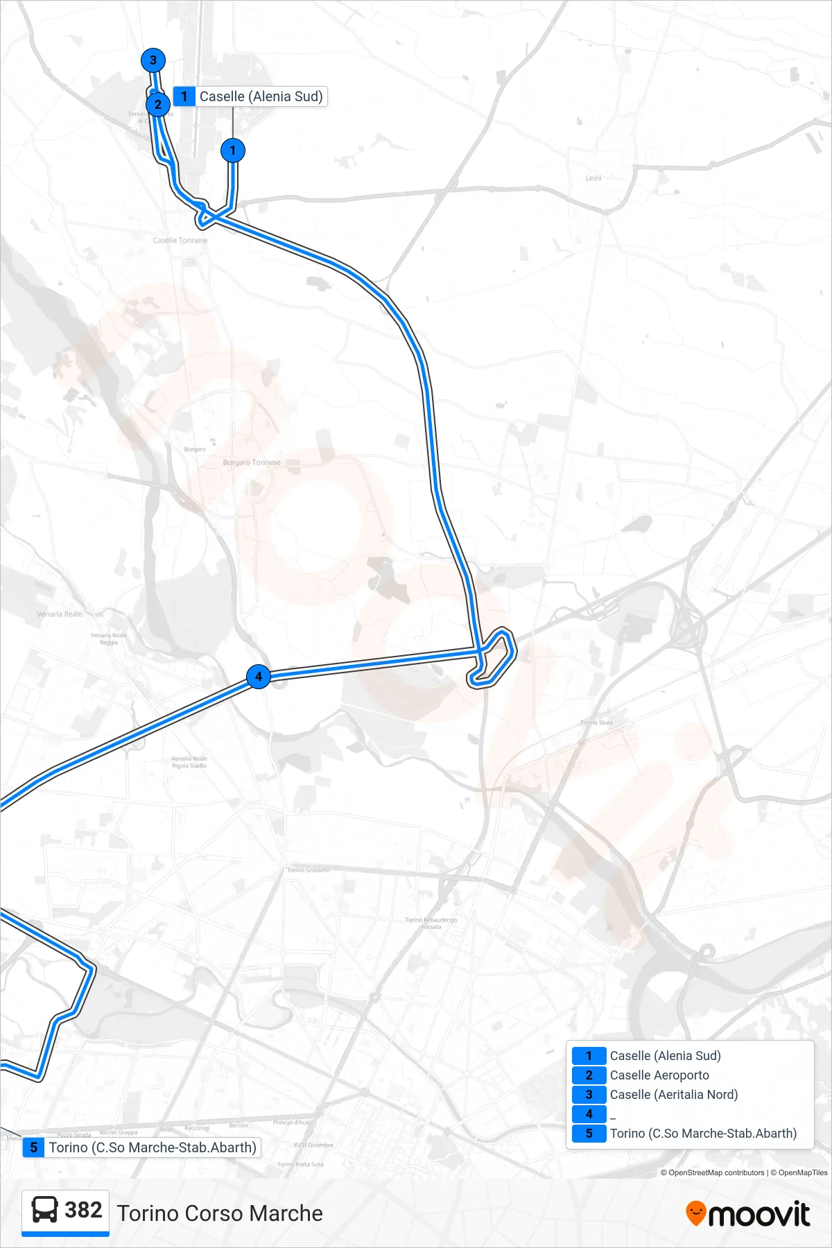 Linea 382  bus (Torino Corso Marche) - Percorsi e fermate sulla mappa
