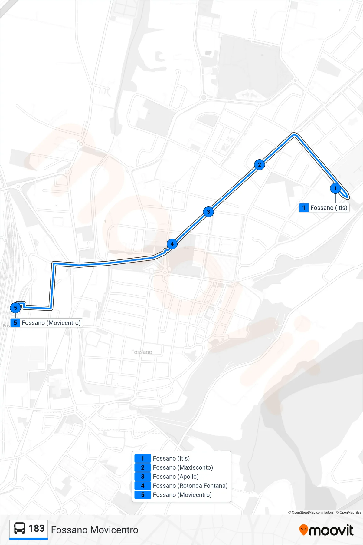 Linea 183  bus (Fossano Movicentro) - Percorsi e fermate sulla mappa