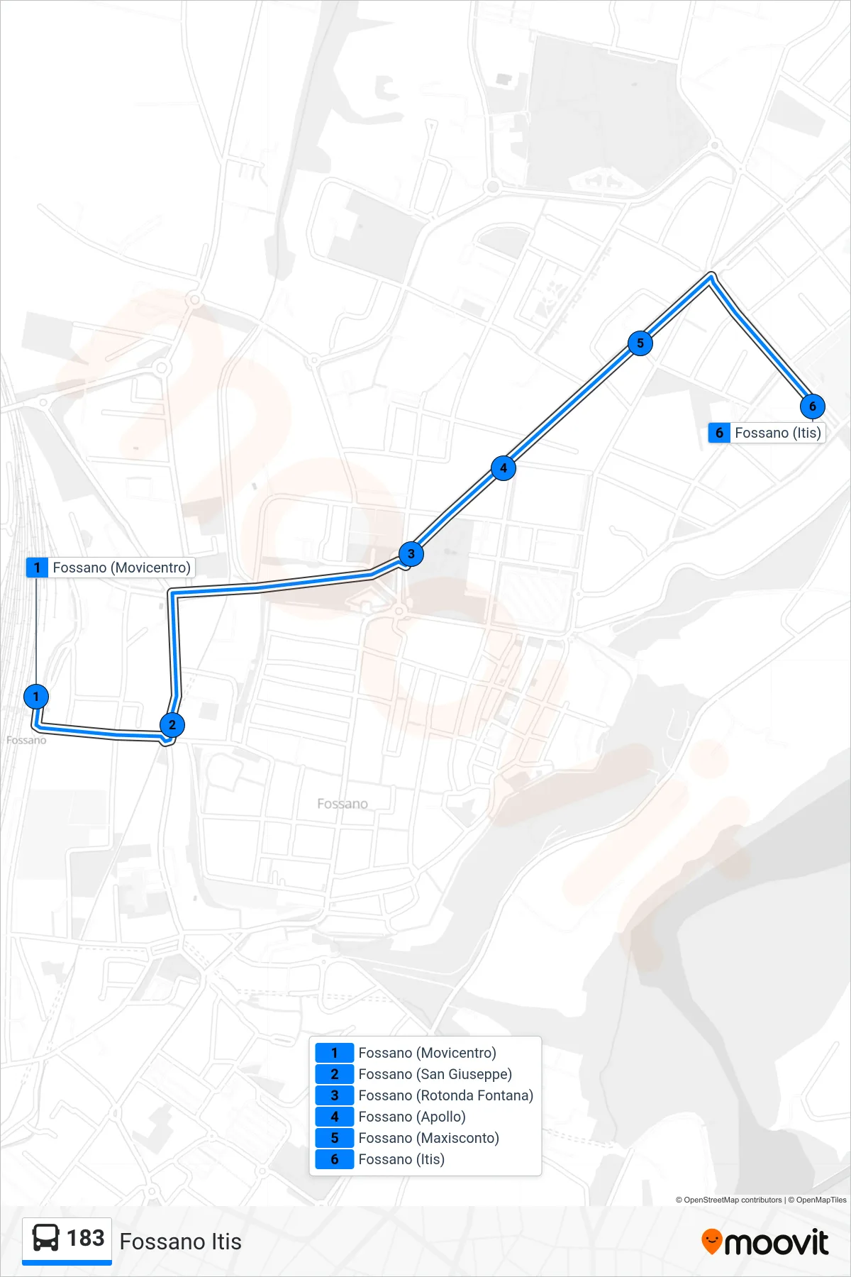 Linea 183 bus (Fossano Itis) - Percorsi e fermate sulla mappa