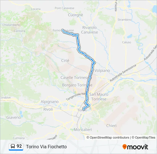 Percorso linea bus 92