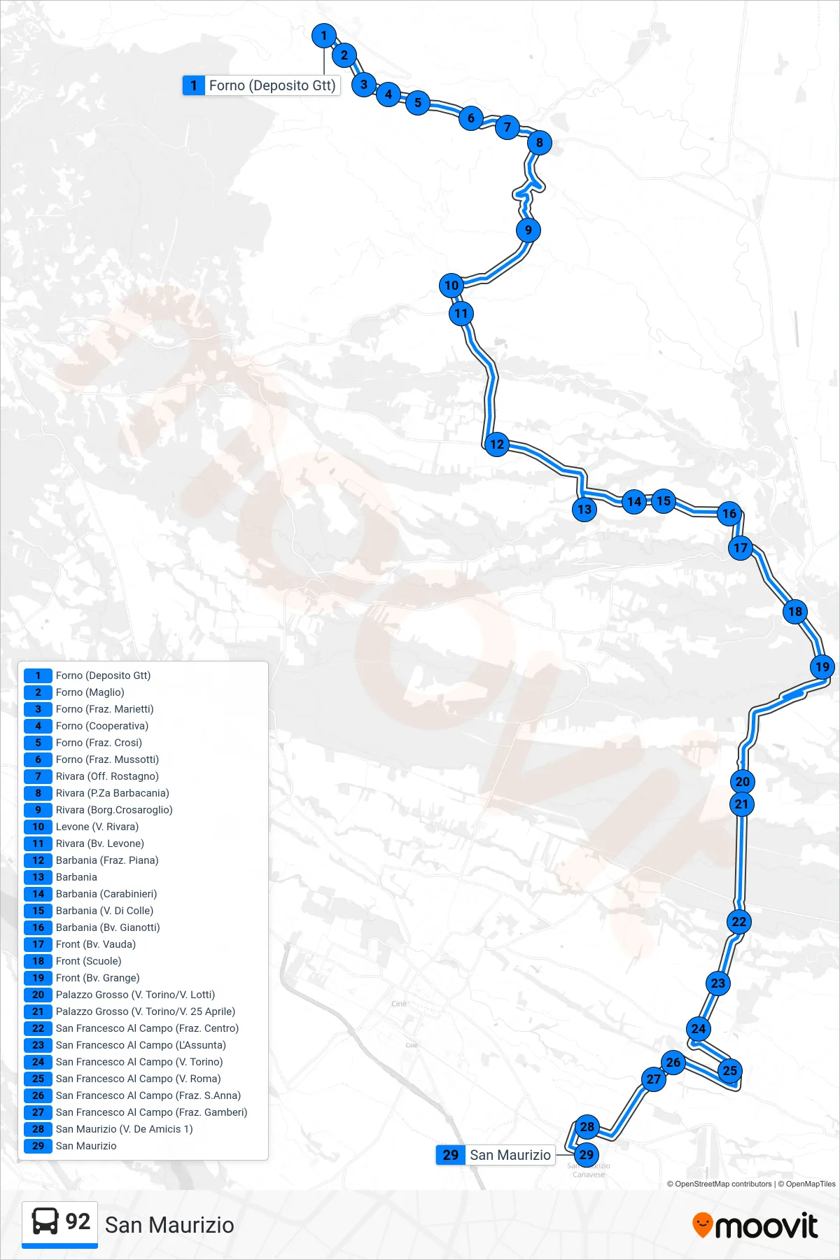 Linea 92  bus (San Maurizio) - Percorsi e fermate sulla mappa