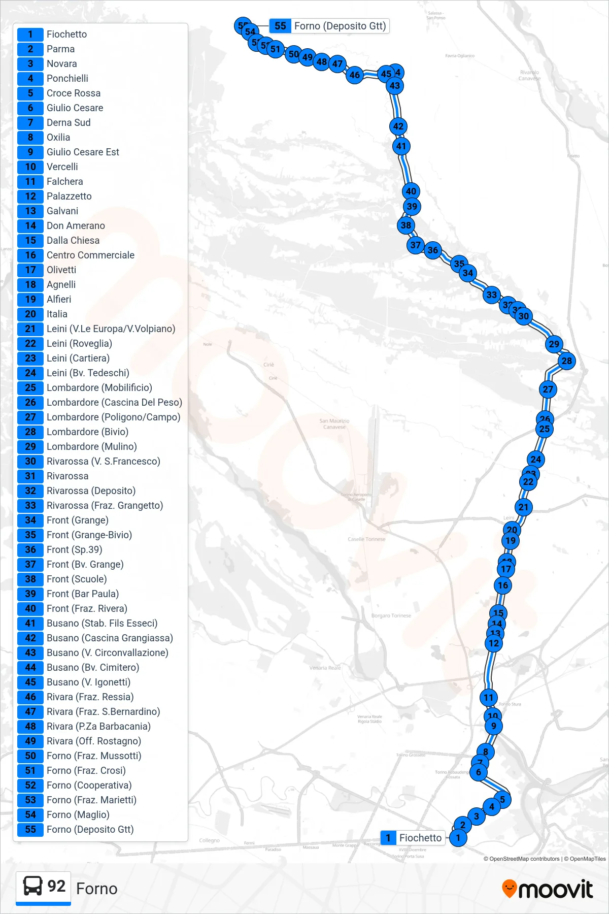 Linea 92 bus (Forno) - Percorsi e fermate sulla mappa