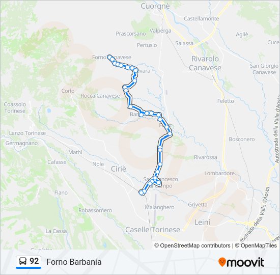 Percorso linea bus 92