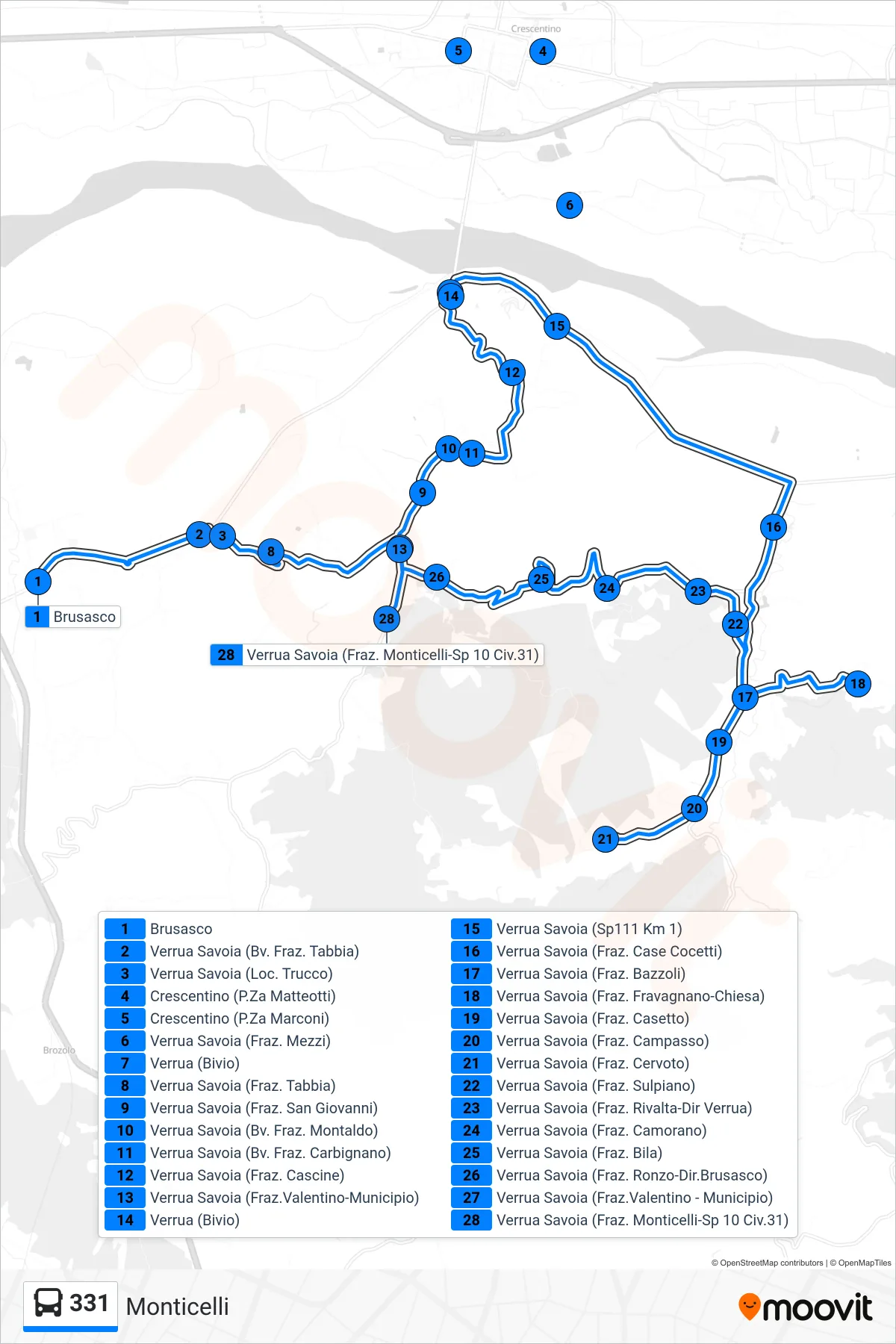 Linea 331 bus (Monticelli) - Percorsi e fermate sulla mappa