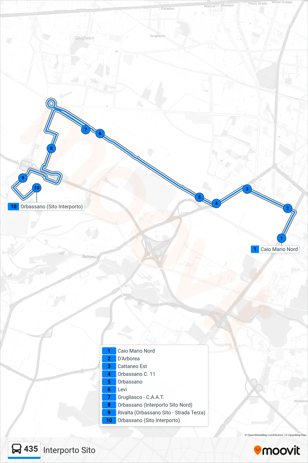 Linea 435  bus (Interporto Sito) - Percorsi e fermate sulla mappa