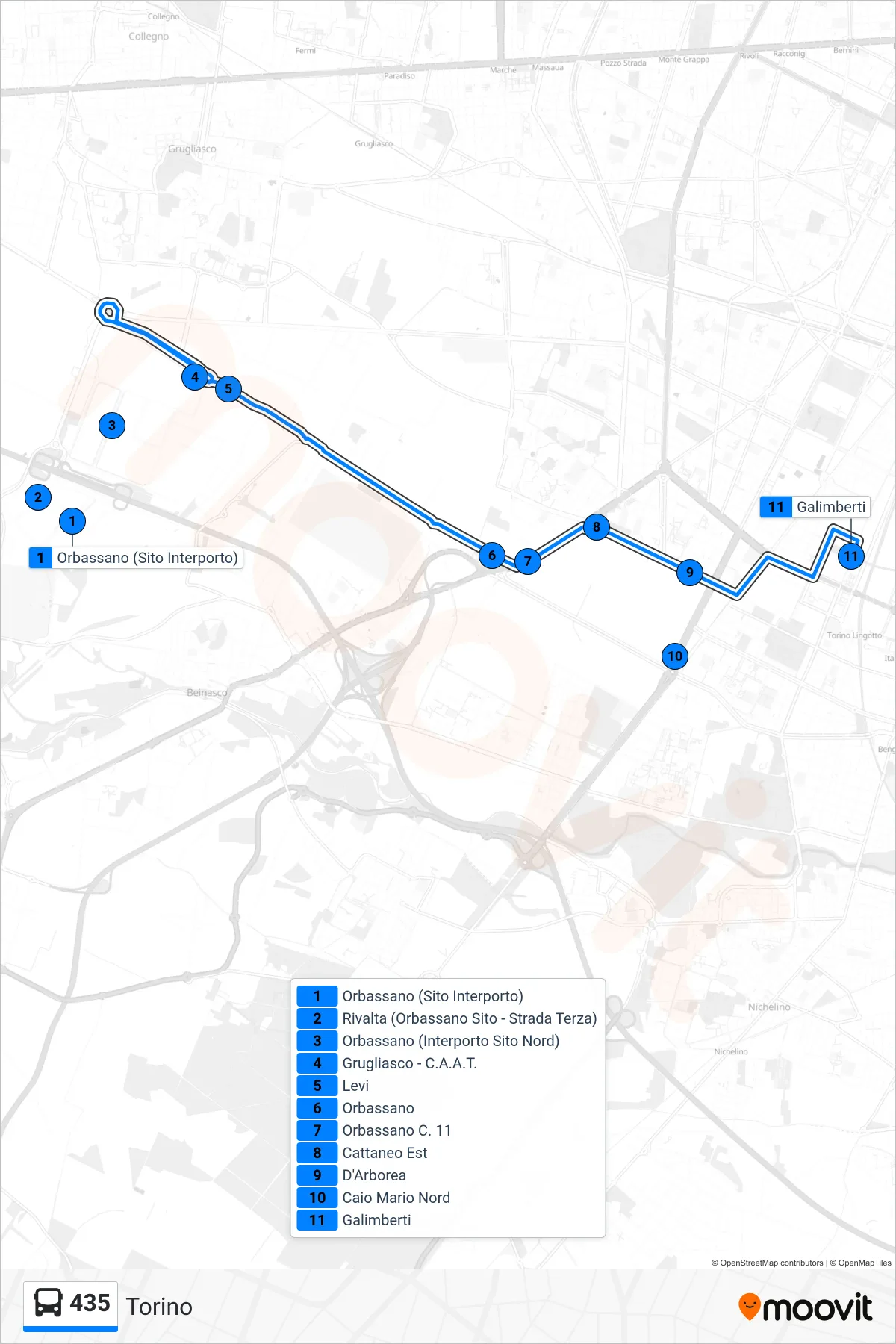 Linea 435 bus (Torino) - Percorsi e fermate sulla mappa