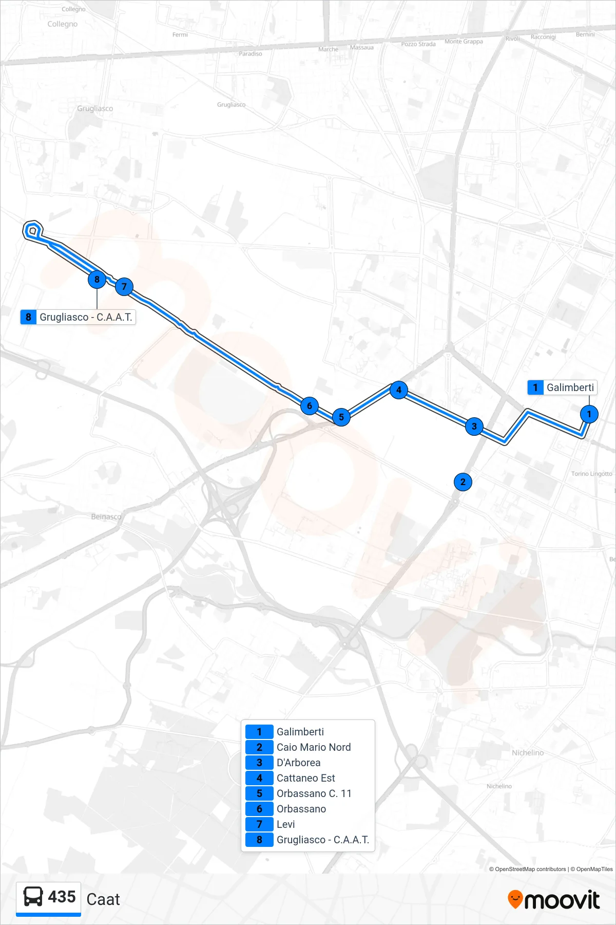 Linea 435  bus (Caat) - Percorsi e fermate sulla mappa