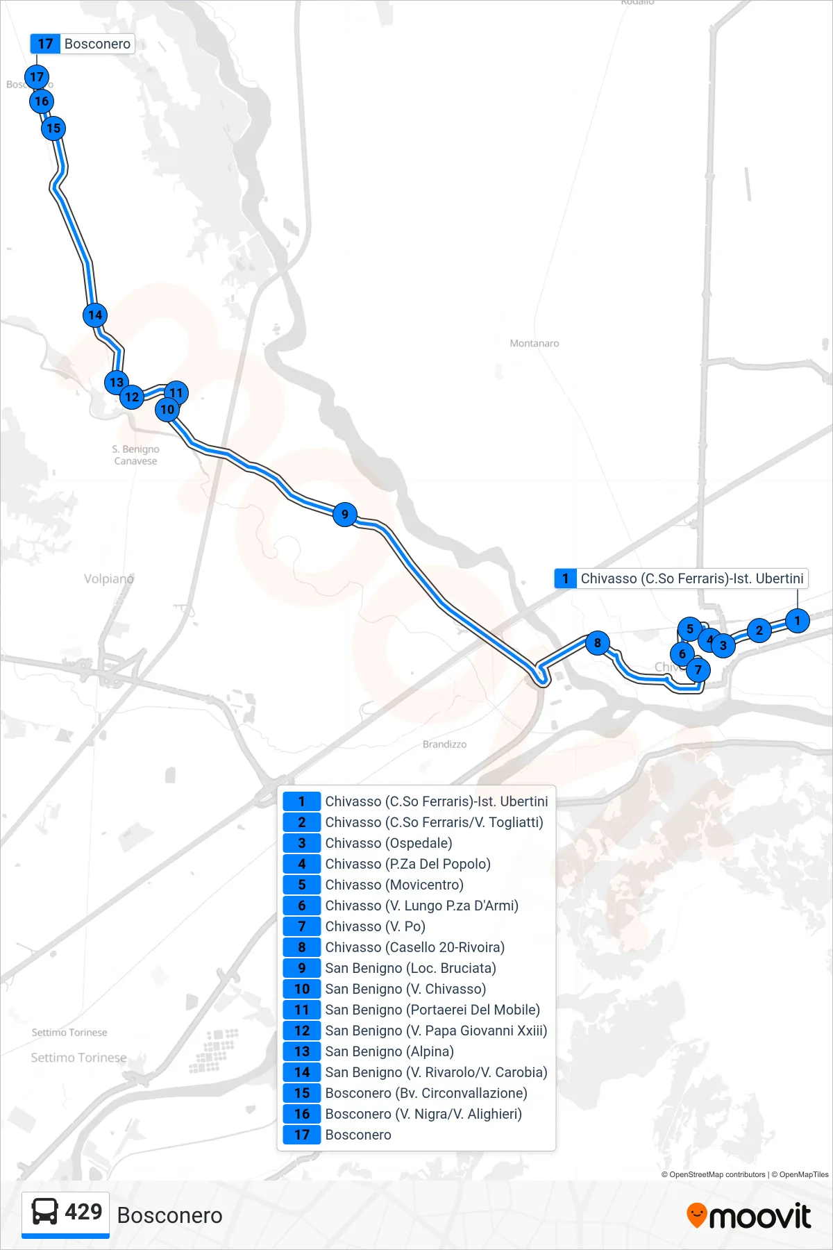 Linea 429 bus (Bosconero) - Percorsi e fermate sulla mappa