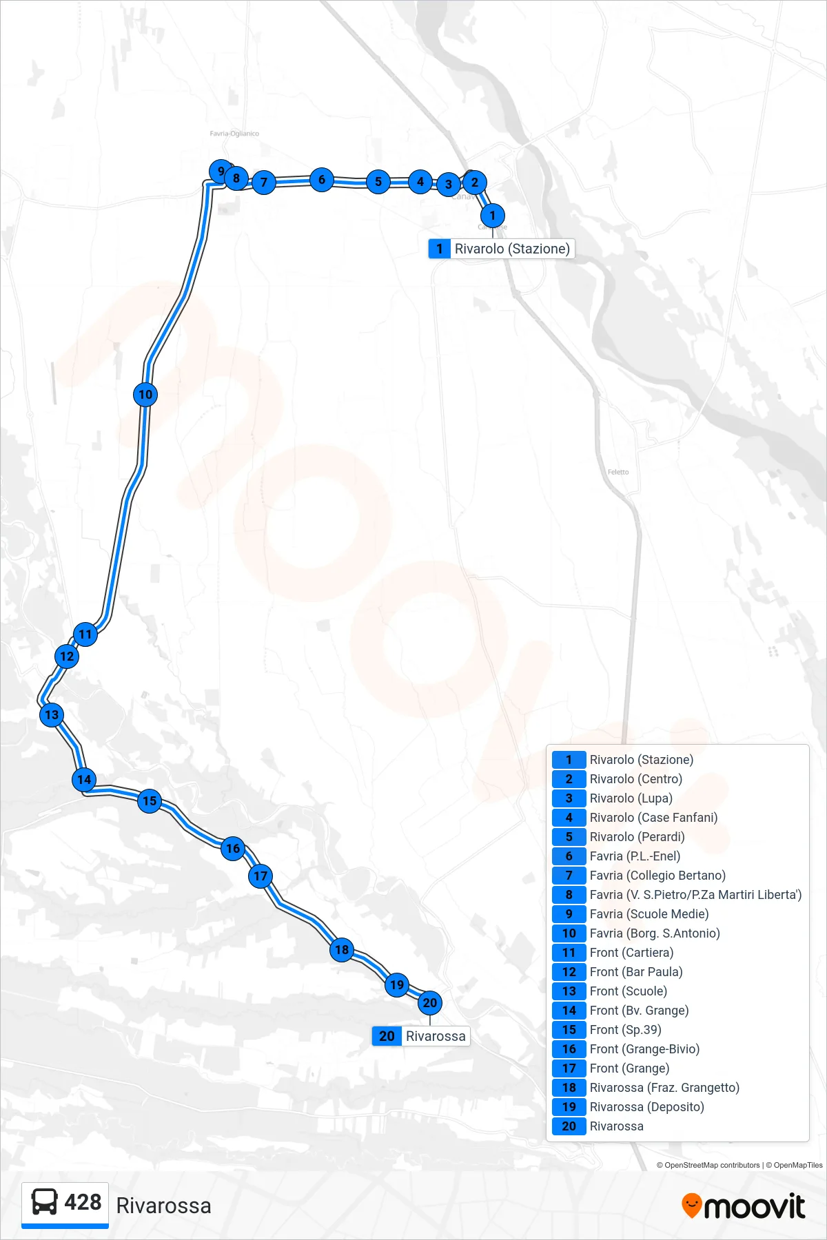 Linea 428 bus (Rivarossa) - Percorsi e fermate sulla mappa