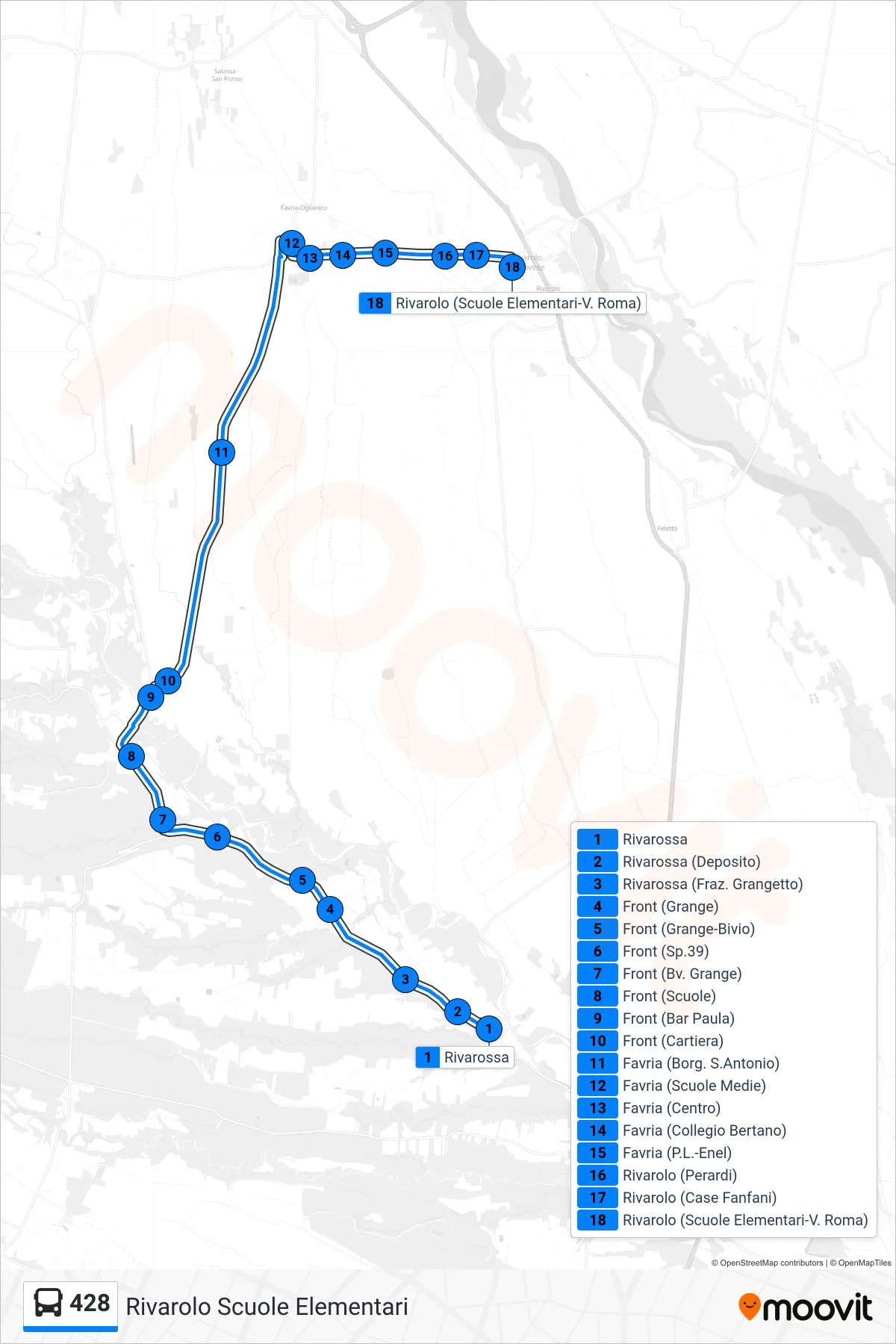 Linea 428 bus (Rivarolo Scuole Elementari) - Percorsi e fermate sulla mappa