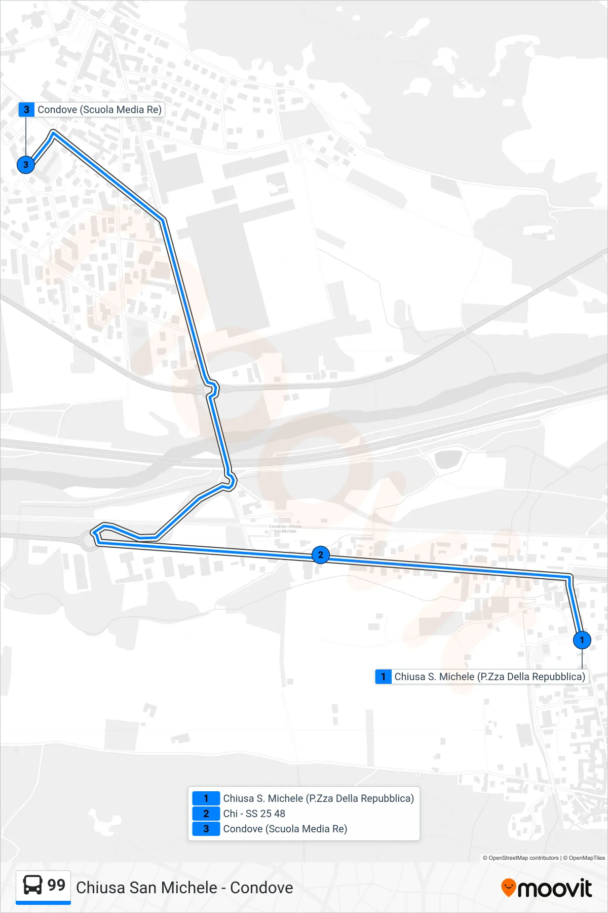 Linea 99 bus (Condove) - Percorsi e fermate sulla mappa