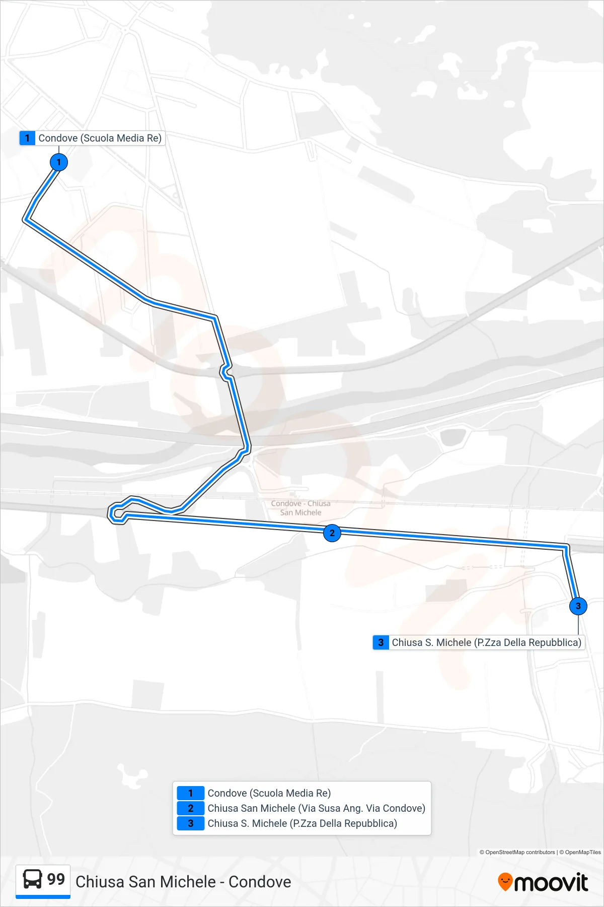 Linea 99 bus (Chiusa San Michele) - Percorsi e fermate sulla mappa