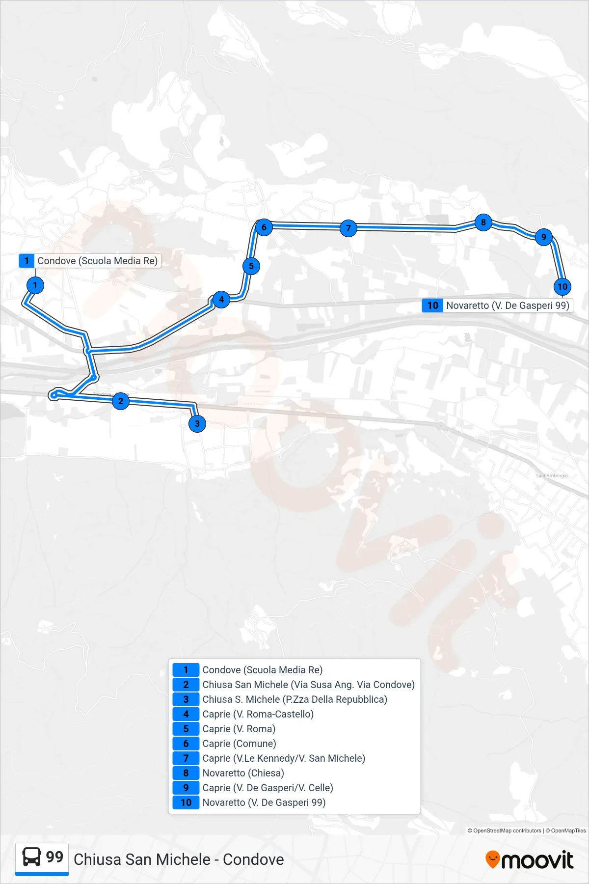 Linea 99 bus (Novaretto) - Percorsi e fermate sulla mappa