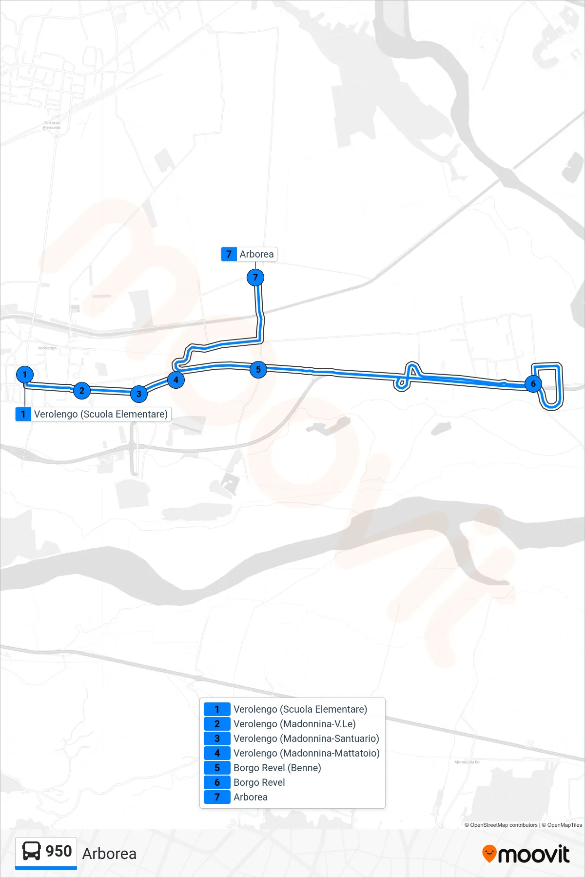 Linea 950 bus (Arborea) - Percorsi e fermate sulla mappa