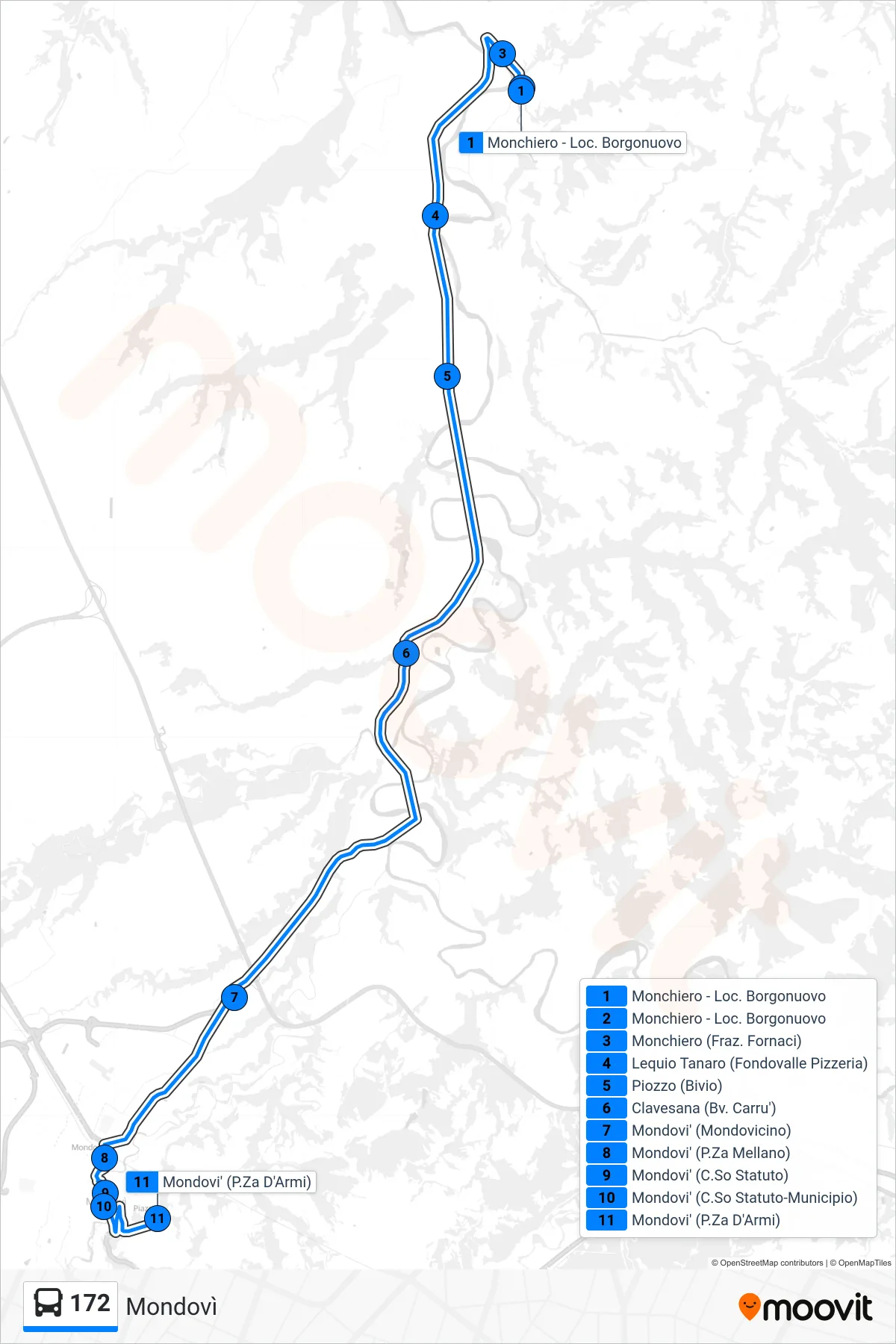 Linea 172 bus (Mondovì) - Percorsi e fermate sulla mappa