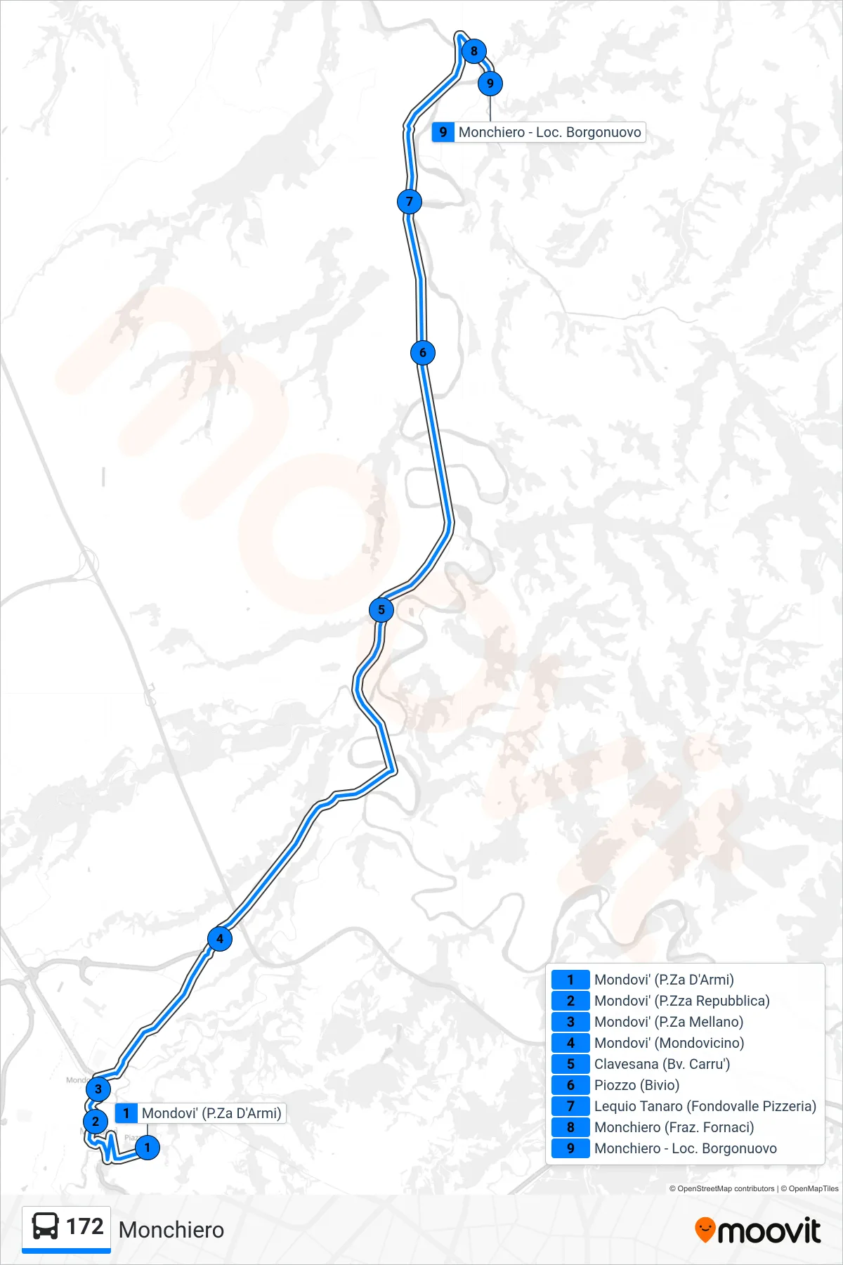 Linea 172 bus (Monchiero) - Percorsi e fermate sulla mappa